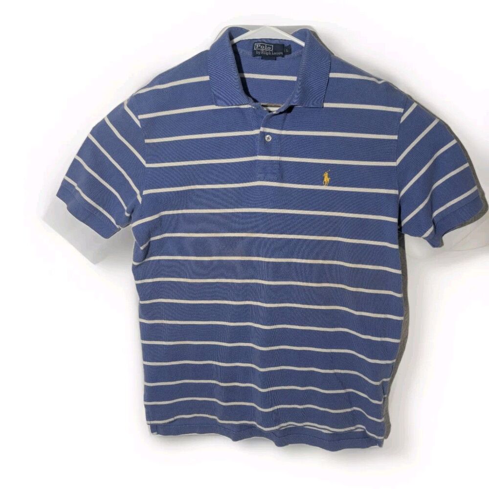 Polo Ralph Lauren Polo Shirt Mens Large Blue  Striped Rugby Short Sleeve Cotton